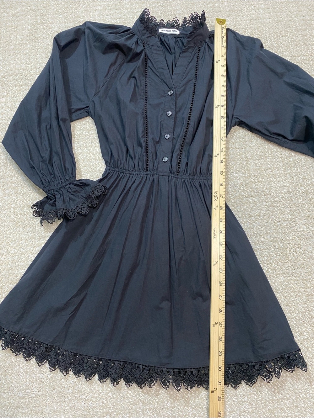 Girls' Black Long-Sleeve Lace-Trim Smocked Waist Dress Size12 100%Organic cotton - Picture 12 of 16